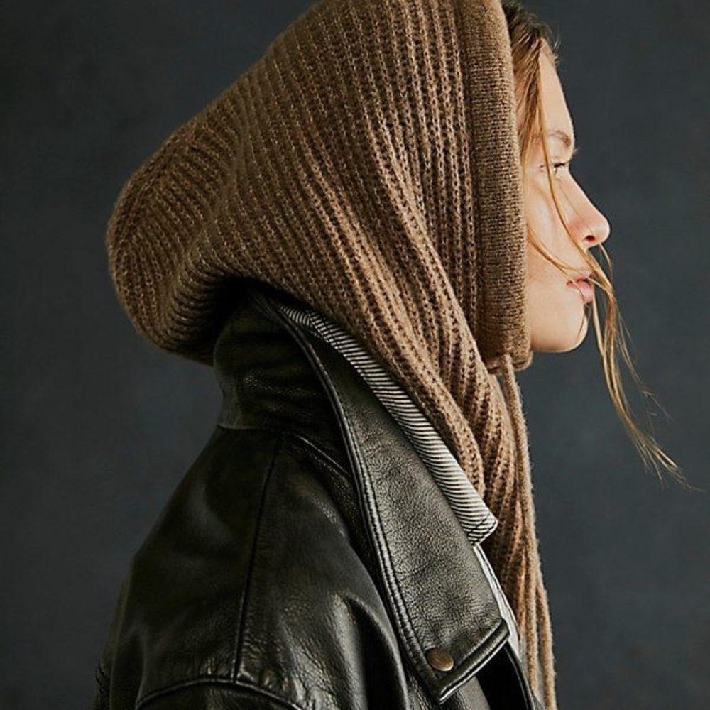Free People Brown Knit Hooded Scarf